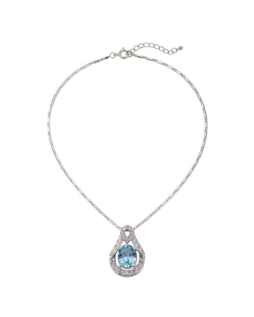 Modenaire Metallic Light Sapphire Teardrop Crystal Pendant Necklace