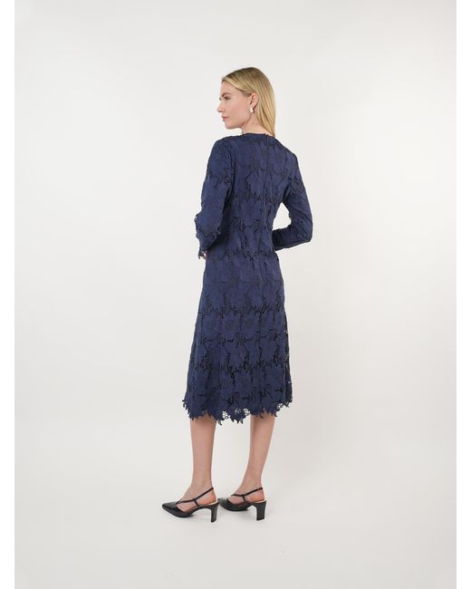 John Abgin Blue Floral Lace Midi Dress