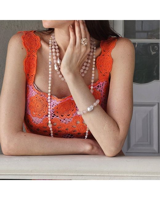 Farra Metallic Faceted Rose Quartz With Baroque Pearl Bracelet