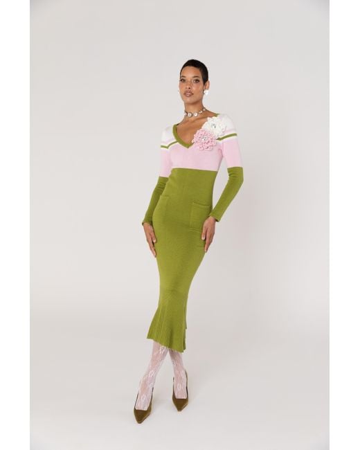 Andreeva Chrysanthemum Knit Dress With Swarovski Details in Green | Lyst