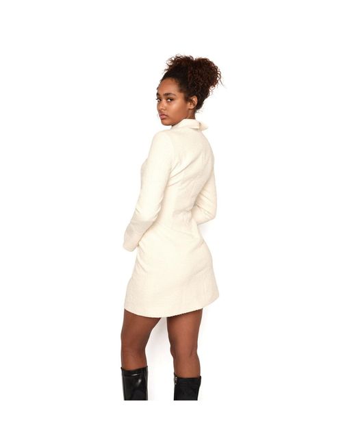 AMAANALUX White Neutrals Collar Boucle Structured Mini Dress, Cream