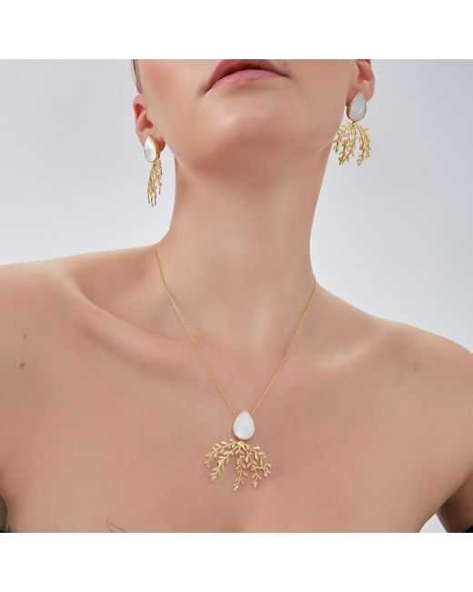 Spero London Metallic Mother Of Pearl Branch Sterling Statement Necklace