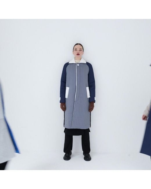 London Atelier Byproduct Blue Patchwork Colour Block Quilt Long Jacket