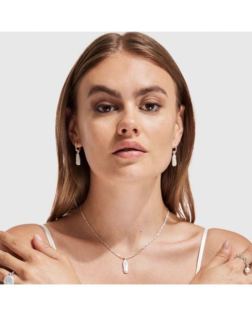 Ora Pearls White Aetia Long Barque Pearl Hoop Earrings