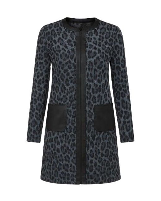 Conquista Black Animal Print Coat With Pleather Detail