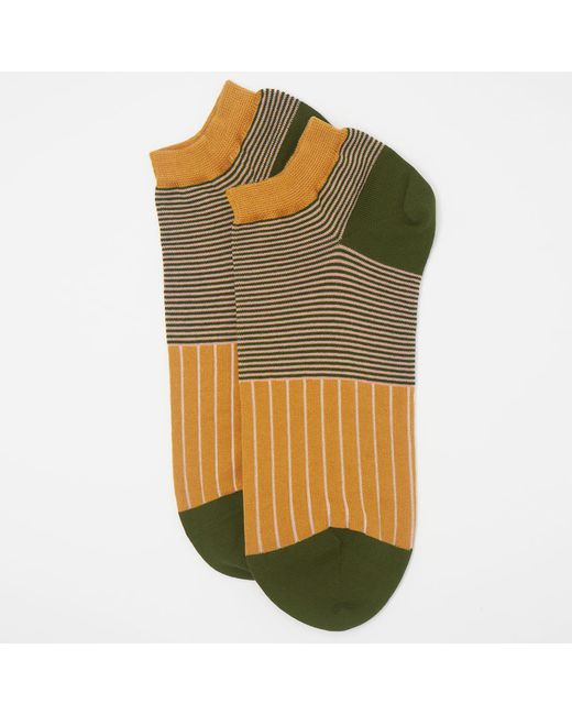 Peper Harow - Made in England Green Oxford Stripe Mustard & Polka Khaki Trainer Socks Bundle for men