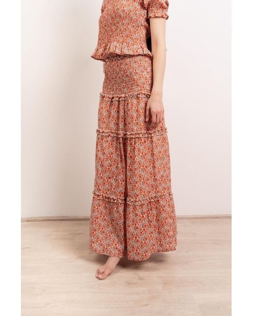 Mind Traveler Orange Bruna Floral Skirt