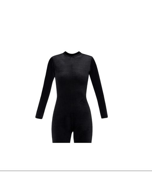 LIA ARAM Black Structured Velvet Catsuit