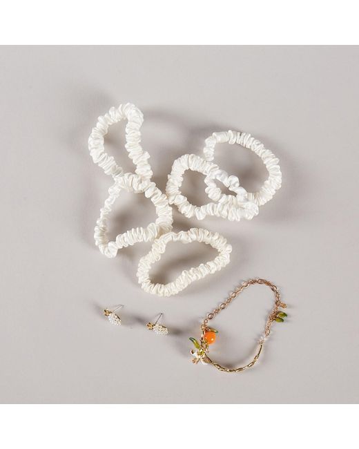 Soft Strokes Silk White Pure Mulberry Silk Skinny Scrunchie Set Of Five