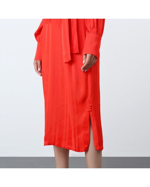 Smart and Joy Red Draped Blouse Dress With Side Bow