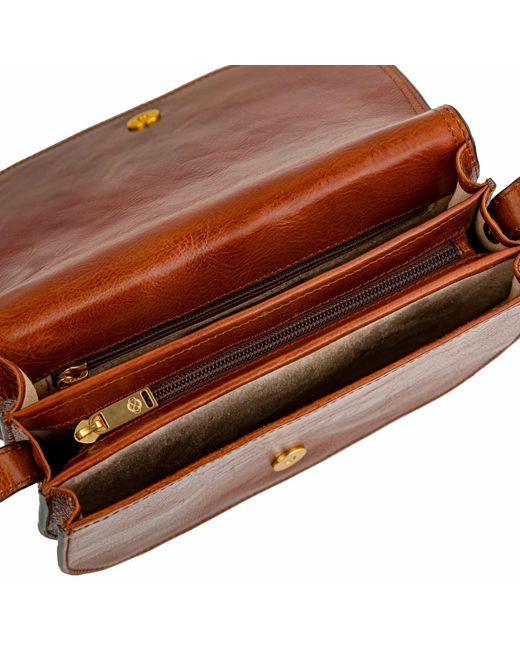 Time Resistance Brown Cognac Leather Saddle Bag For