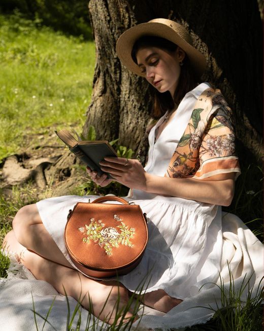 Fable England Neutrals Sleepy Fawn Embroidered Satin Saddle Bag in ...