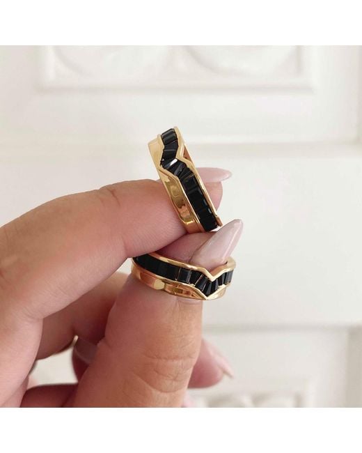 Glamrocks Jewelry Metallic Peak Baguette Band Ring- Black