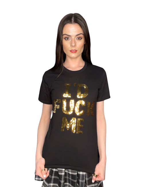 Any Old Iron Blue Golden Sequin I'D Fuck Me Cotton T-Shirt