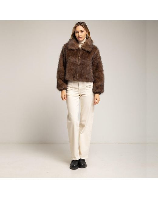 Tantra Spain Sl Brown Faux Fur Jacket With Collar And Zipper Closure Brwon
