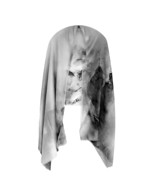 Zenzee Gray Cashmere & Wool Nature Scarf — Mountains