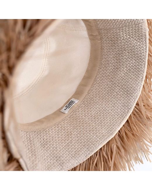 Victoria Slavinskaia Natural Neutrals Wide-Brim Hat With Raffia Fringe