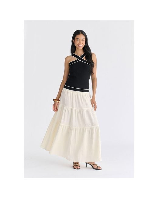Paisie Black Contrast Detail Crisscross Halterneck Knit Top