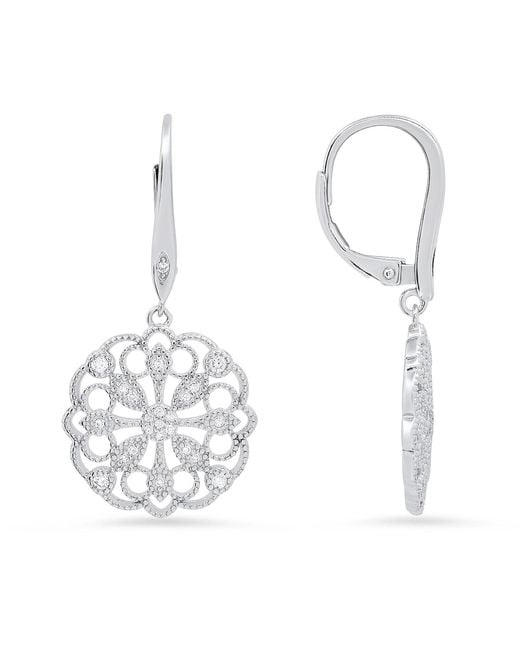 Kylie Harper White Vintage Floral Diamond Cz Dangling Leverback Earrings