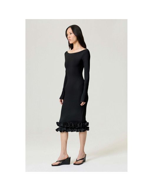 Nocturne Black Jersey Maxi Dress With Ruffle Detail