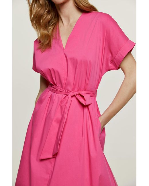 Conquista Pink Fuchsia A Line Midi Dress With Belt