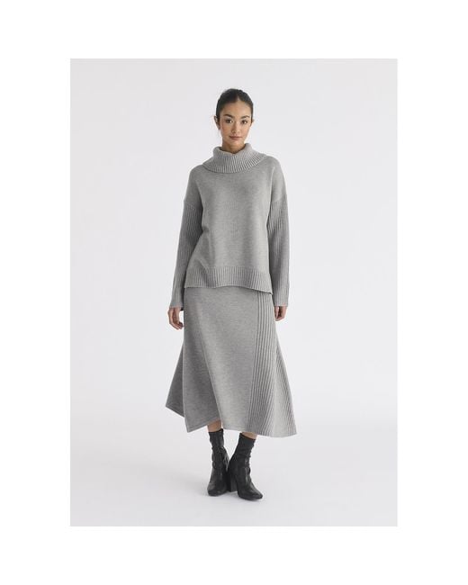 Paisie Gray Polo Neck Jumper With Ribbed Details