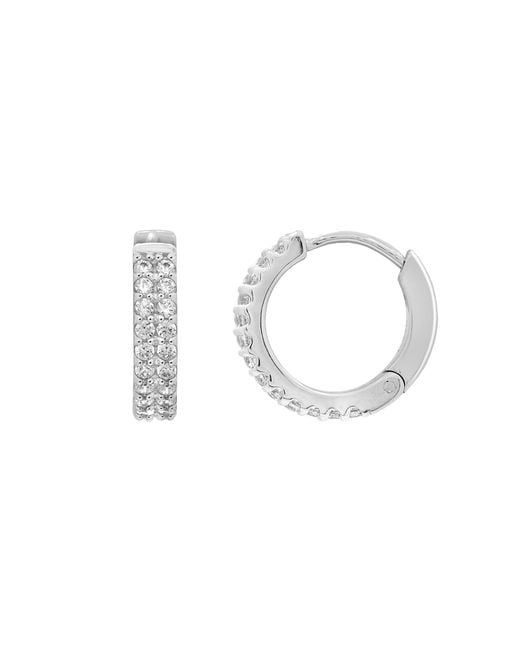 Diamonbliss White Embellished With Swarovski Plated Double Row Huggies Earrings