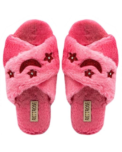 Rettrose Pink Isabel Luxury Plush Diamanté Embellished Handmade Slipper
