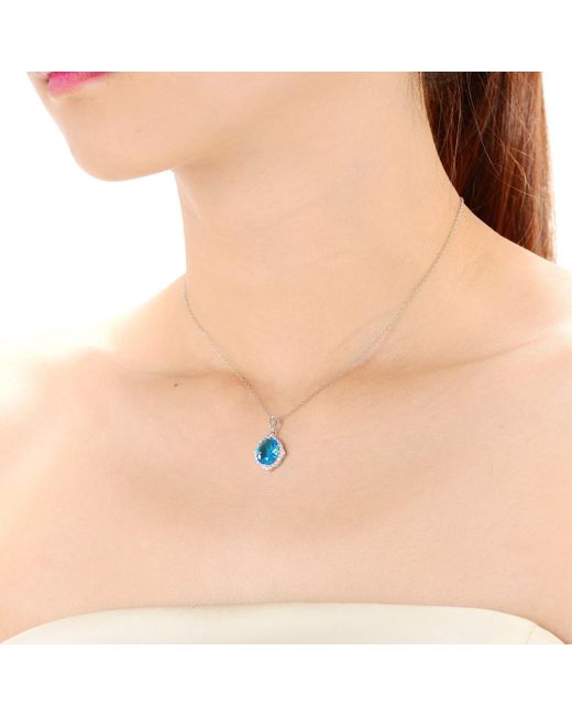 Genevive Jewelry Sterling Silver Blue Cubic Zirconia Pendant Necklace