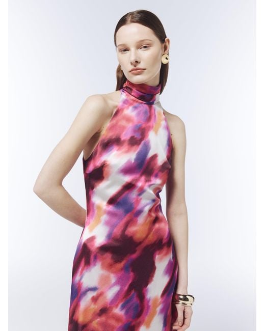 Sour Figs Pink Abstract Watercolour Halterneck Maxi Dress