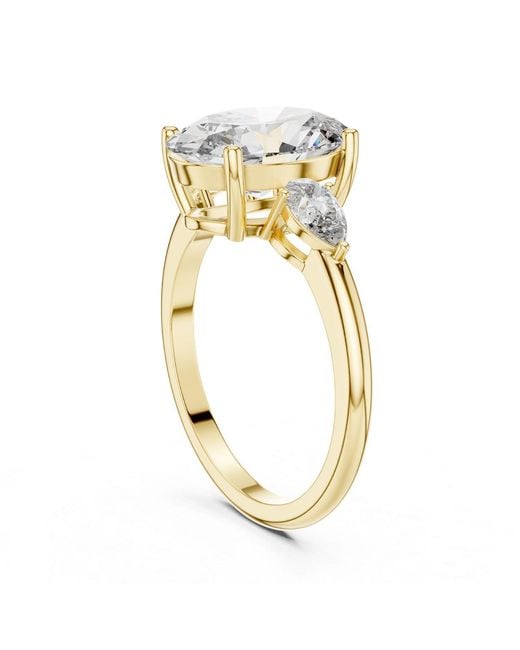 Aya Fine Jewelry White 3.10 Ctw Oval Lab Diamond Three Stone Engagement Ring