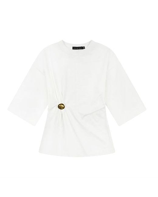 Rave on Trend White Brooch Gather Tee