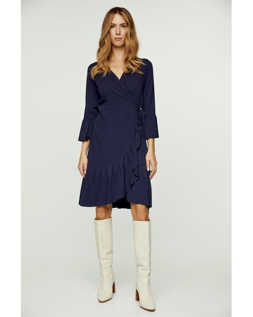 Conquista Blue Wrap Dress Viscose With Bell Sleeves