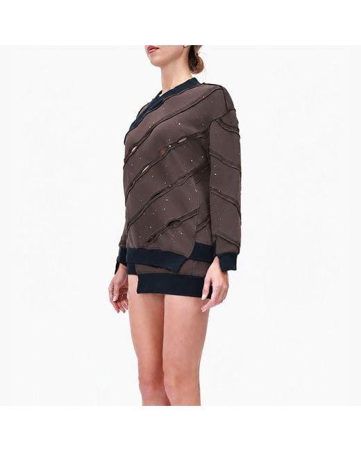 Gao Republic Black Sweatshirt Diagonal Cut-Out Jersey