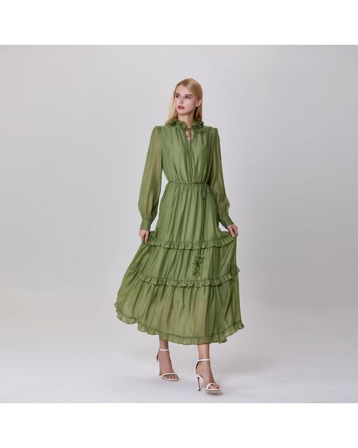 Smart and Joy Tiered Ruffles And Panels Blouse-Dress in Green | Lyst UK