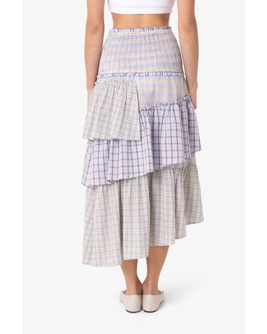 Amy Lynn Gray Thea Multi Check Smocked Tiered Skirt