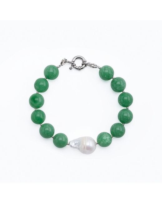 Silver Moon Green Sterling Bracelet Whisper With Gemstones And Baroque Pearl