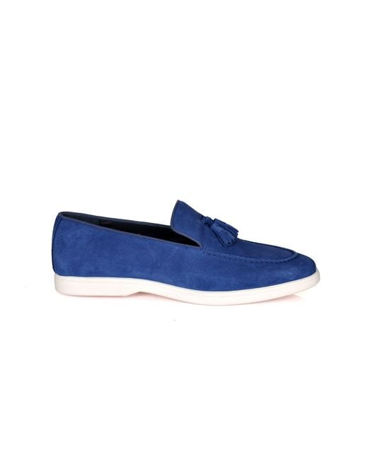 DAVID WEJ Blue Lorenzo Suede Tassel Loafers for men
