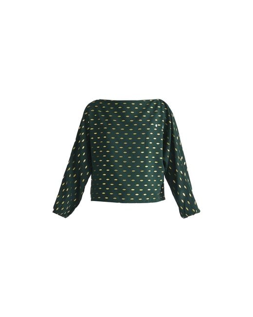 Paisie Green Foil Print Boat Neck Top