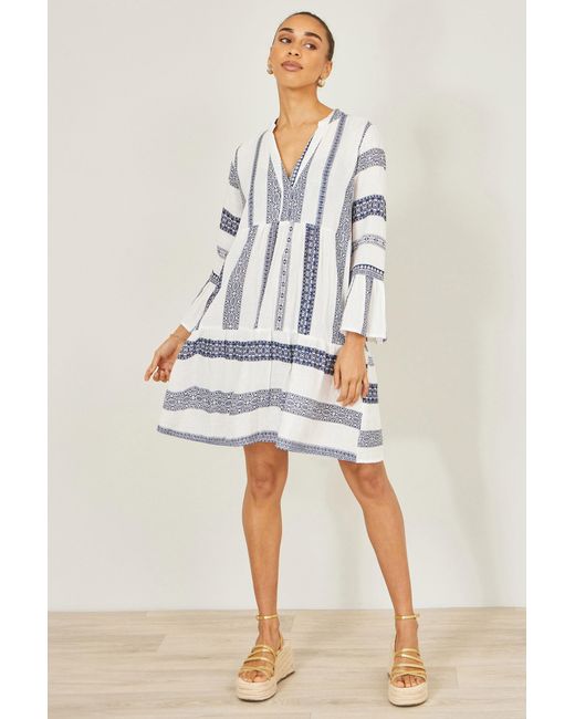 Yumi' Blue Cotton Stripe Tunic