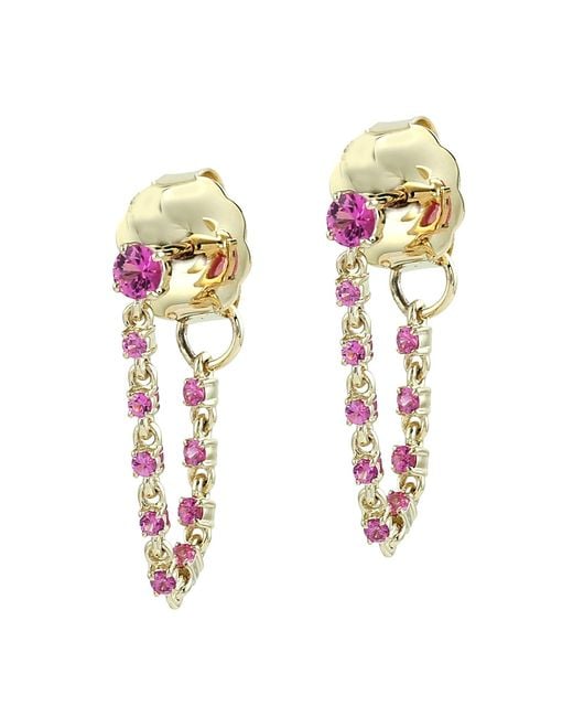 Artisan Metallic Sapphire Chain Drop Earrings