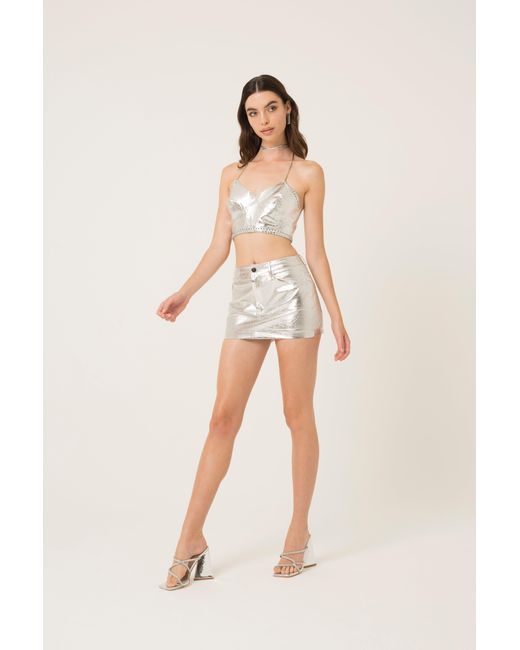 Amy Lynn White Milena Silver Metallic Mini Skirt