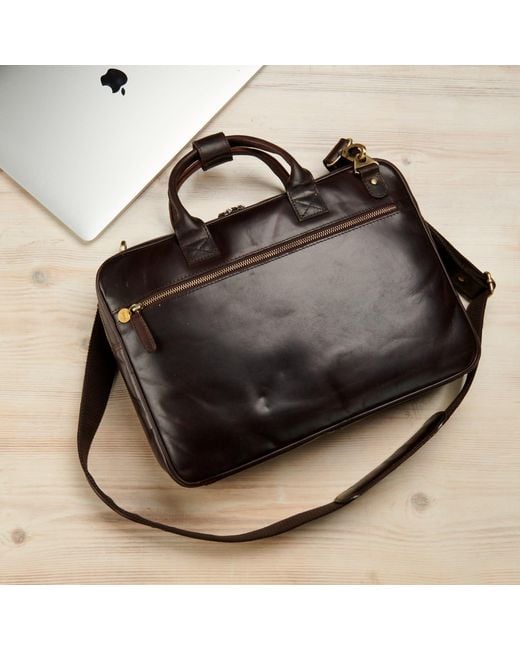 Posh Totty Designs Black Leather Laptop Bag Briefcase for men