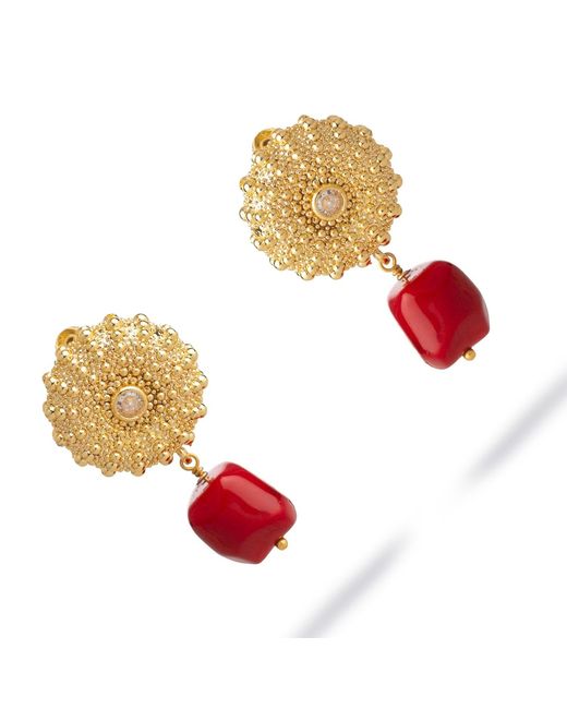 Ebru Jewelry Metallic Scarlet Aura Coral Dangle Earrings