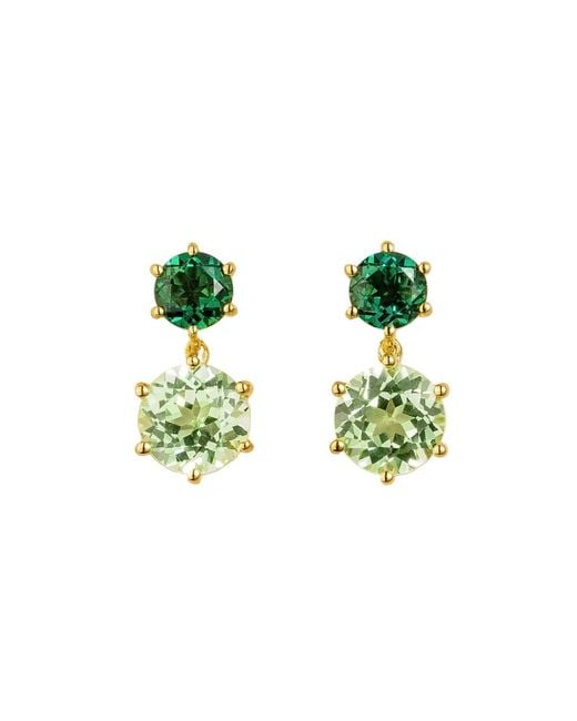 Juvetti Green Aeter Round Emerald & Sapphire Drop Earrings