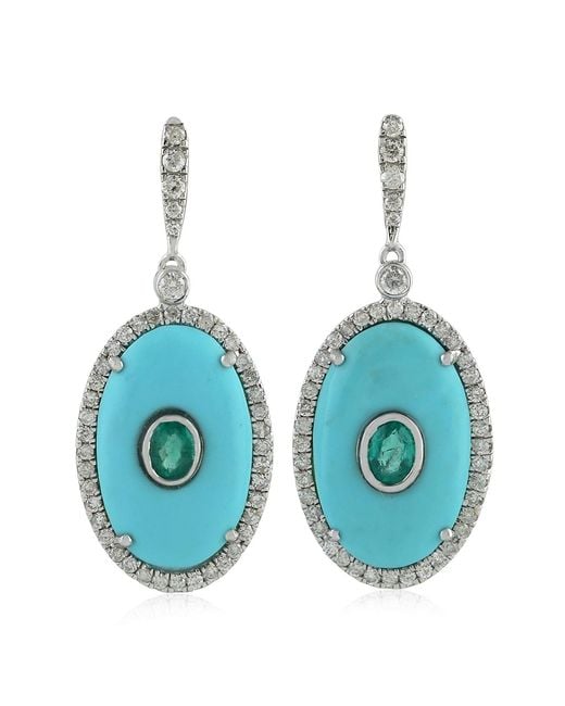 Artisan Blue Emerald & Diamond Drop Earrings