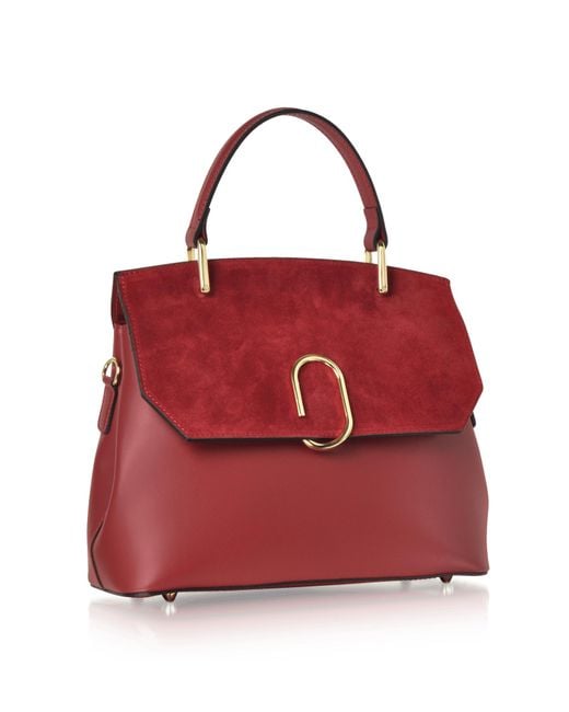 Le Parmentier Red Thais Suede & Leather Satchel Bag