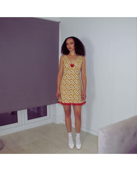 Couture to Your Door Yellow Geometric Babydoll Mod Aline Mini Dress