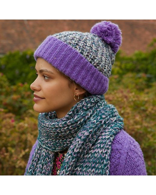 Cara & The Sky Purple Lolly Twist Beanie Bobble Hat for men