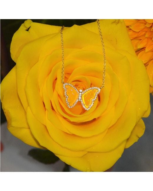 KAMARIA Metallic Opal Butterfly Necklace With Crystals